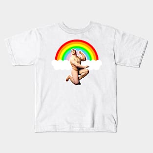 Athletic boy kneeling and on LGBT rainbow Kids T-Shirt